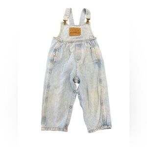 Vintage Guess Leather Patch Clip Overalls 24 Months‎ Medium Wash